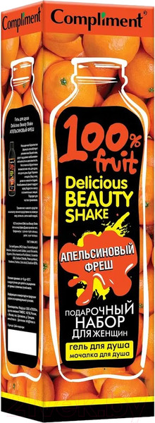 Изображение товара Подарочный набор Compliment Delicious Beauty Shake Апельсин фреш + мочалка (250мл)