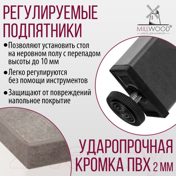 Изображение товара Обеденный стол Millwood Сеул Л 160x80x75 (бетон/графит)