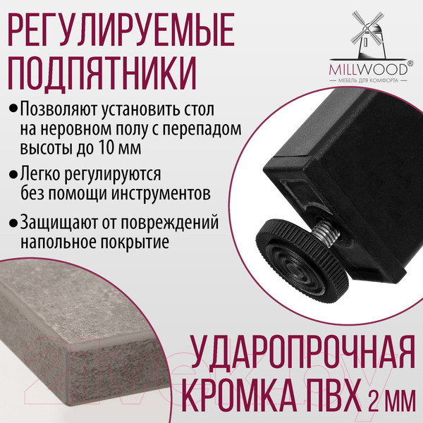 Изображение товара Обеденный стол Millwood Сеул Л 100x60x75 (бетон/металл черный)