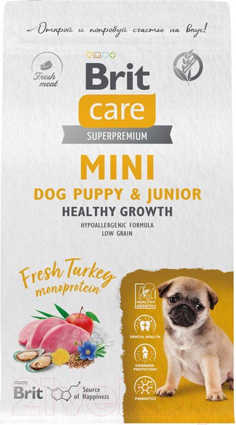 Изображение товара Сухой корм для собак Brit Care Mini Puppy&Junior Healthy Growth с индейкой / 5079148 (1.5кг)