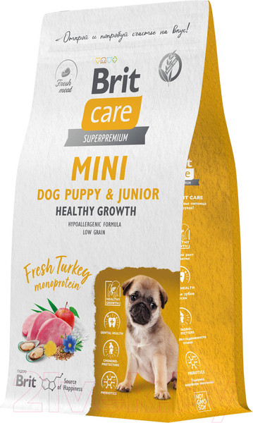 Изображение товара Сухой корм для собак Brit Care Mini Puppy&Junior Healthy Growth с индейкой / 5079148 (1.5кг)