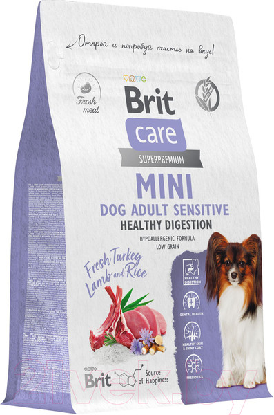 Изображение товара Сухой корм для собак Brit Care Mini Adult Sensitive Healthy Digestion с инд и ягн 5079162 (1.5кг)