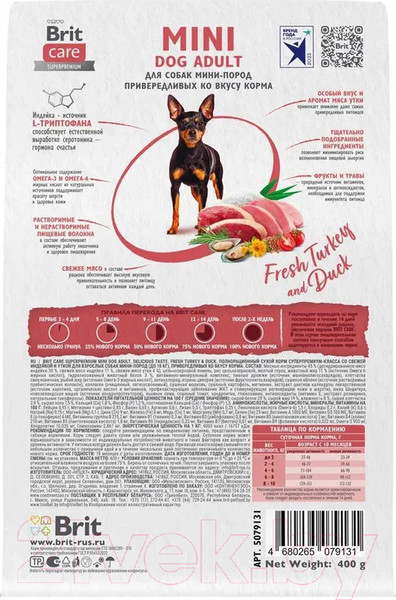 Изображение товара Сухой корм для собак Brit Care Mini Adult Delicious Taste с индейкой и уткой / 5079131 (400г)
