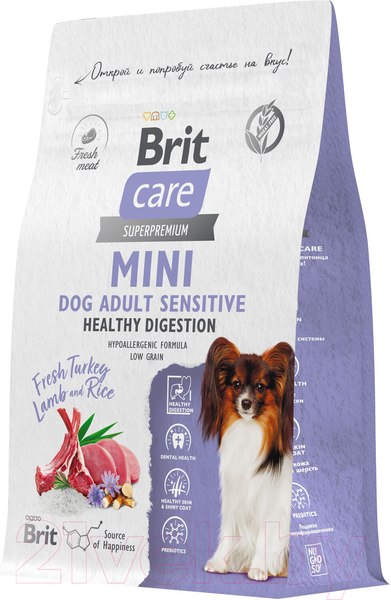 Изображение товара Сухой корм для собак Brit Care Mini Adult Sensitive Healthy Digestion с инд и ягн 5079162 (1.5кг)