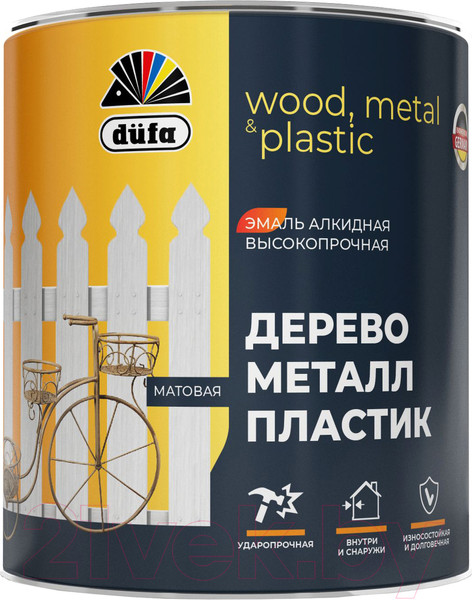 Изображение товара Эмаль Dufa Дерево, Металл, Пластик Алкидная база 1 (2л, белый)