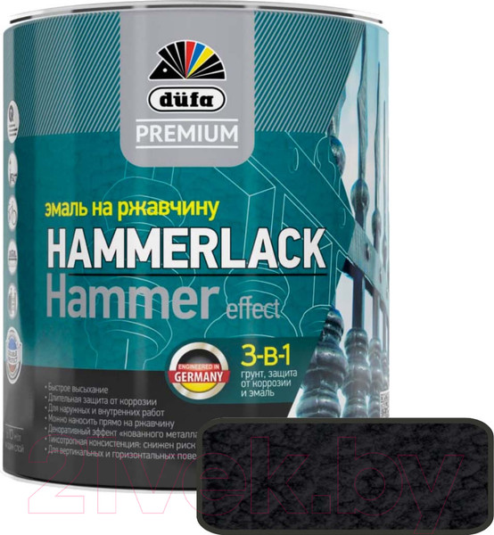 Изображение товара Эмаль Dufa Premium Hammerlack на ржавчину молотковая (750мл, черный)