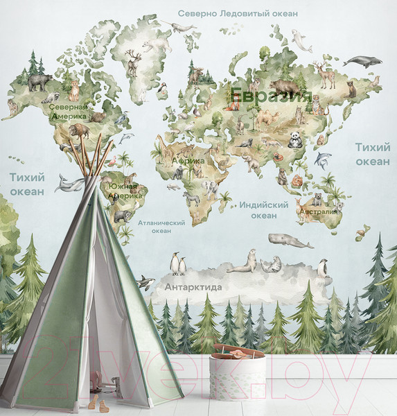 Изображение товара Фотообои листовые Vimala Карта мира акварель 2 (270x300)