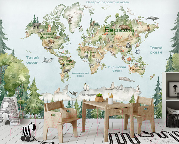 Изображение товара Фотообои листовые Vimala Карта мира акварель 2 (270x400)