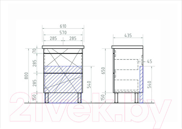 Изображение товара Тумба под умывальник Vigo Holly 600-0-2 / tn.HOL.FOS.60.2Y (напольная)