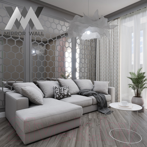 Изображение товара Зеркальная стеновая панель MirrorWall Гексагон (серебристый)