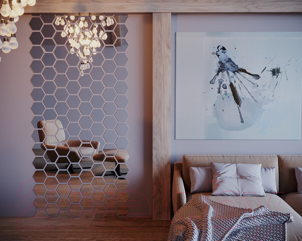 Изображение товара Зеркальная стеновая панель MirrorWall Гексагон (серебристый)