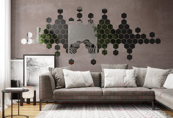 Изображение товара Зеркальная стеновая панель MirrorWall Гексагон (серебристый)