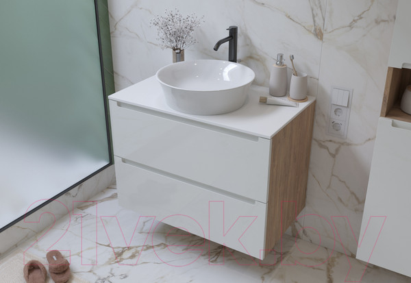 Изображение товара Тумба под умывальник ЗОВ Дион 70 / D70LHO0M9003GKV5-LDSPW (белый глянцевый/дуб)
