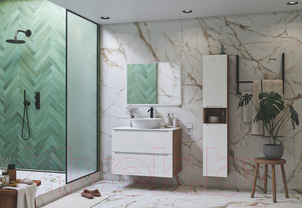 Изображение товара Тумба под умывальник ЗОВ Дион 70 / D70LHO0M9003GKV5-LDSPW (белый глянцевый/дуб)