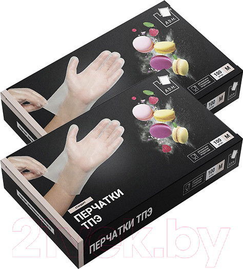 Изображение товара Перчатки одноразовые A.D.M ТПЭ TPE001M (M, 200шт)