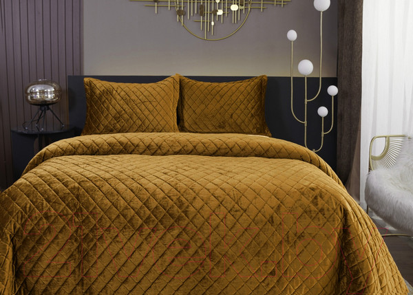 Изображение товара Набор текстиля для спальни Sofi de Marko Натаниэль 240х260 / Пок-Нт-240х260гр (горчичный)