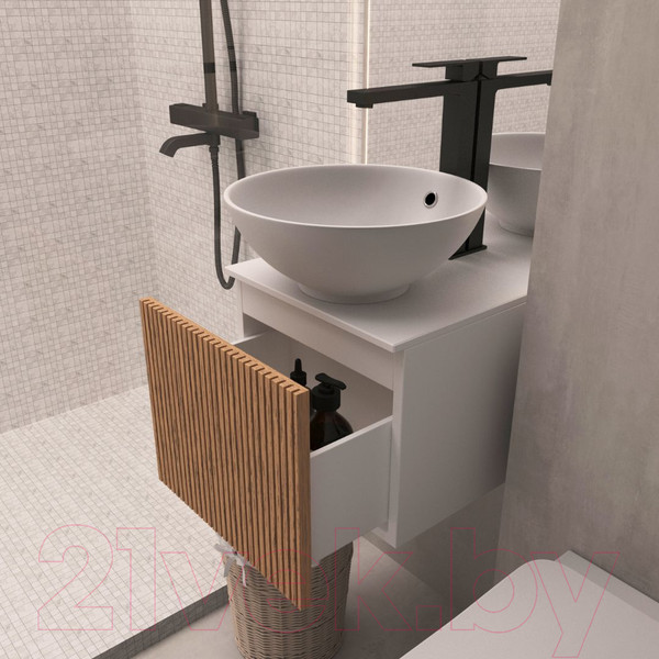 Изображение товара Тумба под умывальник ЗОВ Кито 50 / K50LW0MRMC-LDSPWС1 (белый/тростник)