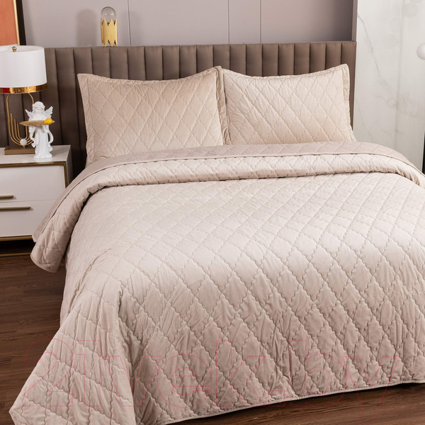 Изображение товара Набор текстиля для спальни Sofi de Marko Деметра 240х260 / Пок-5303Сб-240х260 (светло-бежевый)