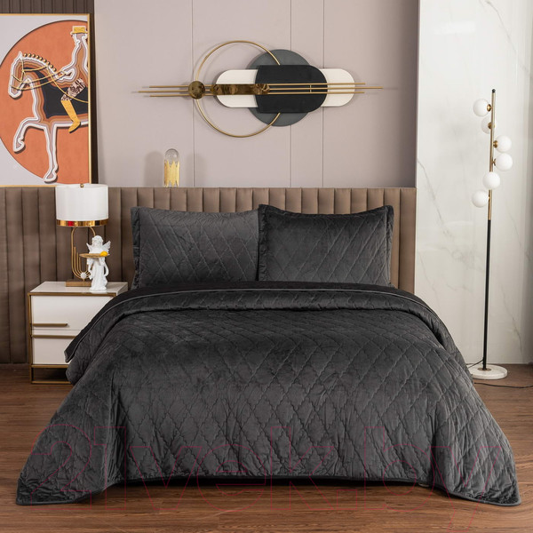 Изображение товара Набор текстиля для спальни Sofi de Marko Деметра 240х260 / Пок-5303Чр-240х260 (черный)