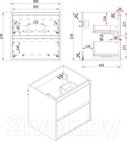 Изображение товара Тумба под умывальник ЗОВ Парма 100 / P100LWP0MHMC1A-LDSPW (белый/галифакс)