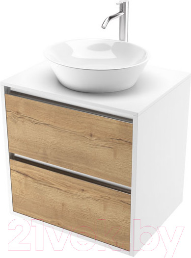 Изображение товара Тумба под умывальник ЗОВ Парма 60 / P60LWP0MHMC1A-LDSPW (белый/галифакс)