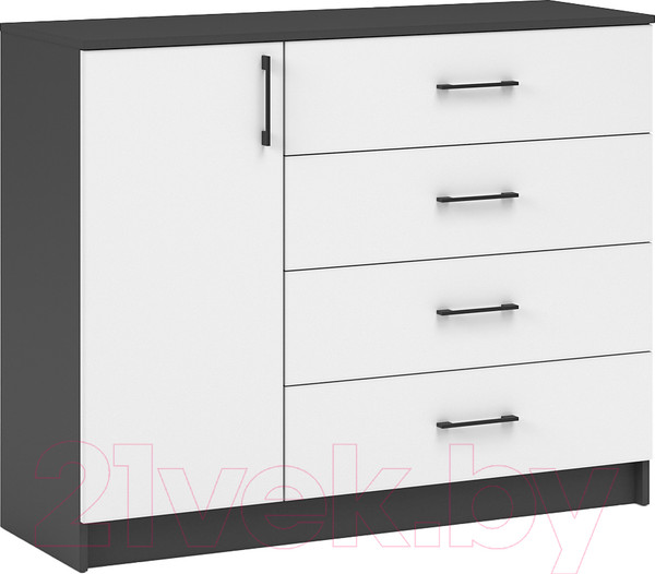 Изображение товара Тумба Империал Чикаго 1 дверь 4 ящика (антрацит/белый)