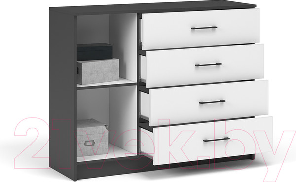 Изображение товара Тумба Империал Чикаго 1 дверь 4 ящика (антрацит/белый)
