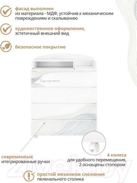 Изображение товара Комод пеленальный INDIGO Green Line с узким пеленальным столиком (волна)