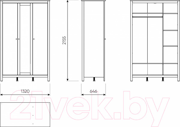Изображение товара Шкаф Mio Tesoro Сага 3 двери 2.08.01.040.1 (белый)