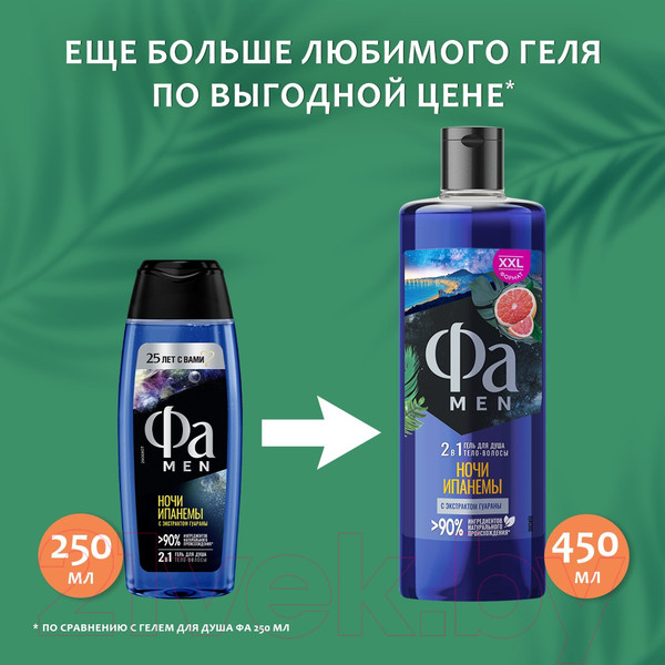 Изображение товара Гель для душа Фа Ночи Ипанемы 2 в 1 Шампунь-гель (450мл)