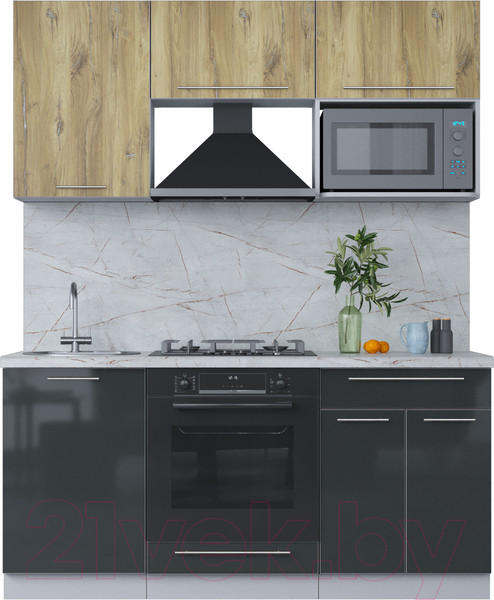 Изображение товара Кухонный гарнитур Интерлиния Мила Пластик 1.7 (дуб эпоксид/антрацит/серый каспий)