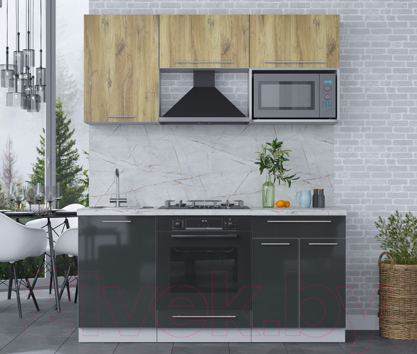 Изображение товара Кухонный гарнитур Интерлиния Мила Пластик 1.7 (дуб эпоксид/антрацит/серый каспий)