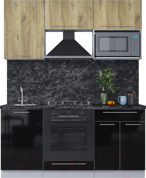 Изображение товара Кухонный гарнитур Интерлиния Мила Пластик 1.7 (дуб эпоксид/черный/кастилло темный)