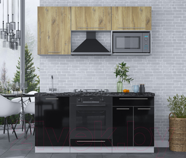 Изображение товара Кухонный гарнитур Интерлиния Мила Пластик 1.7 (дуб эпоксид/черный/кастилло темный)