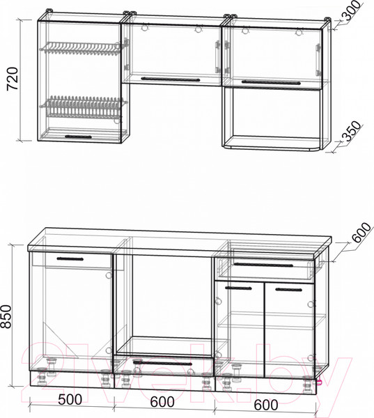 Изображение товара Кухонный гарнитур Интерлиния Мила Пластик 1.7 (дуб эпоксид/черный/кастилло темный)