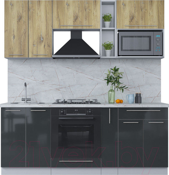 Изображение товара Кухонный гарнитур Интерлиния Мила Пластик 2.0 (дуб эпоксид/антрацит/серый каспий)