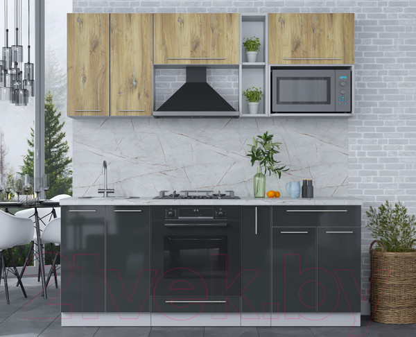 Изображение товара Кухонный гарнитур Интерлиния Мила Пластик 2.0 (дуб эпоксид/антрацит/серый каспий)