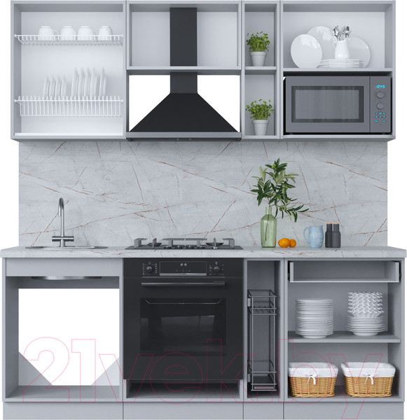 Изображение товара Кухонный гарнитур Интерлиния Мила Пластик 2.0 (дуб эпоксид/черный/кастилло темный)