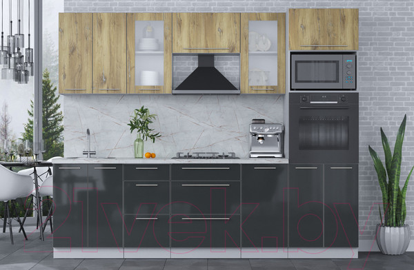 Изображение товара Кухонный гарнитур Интерлиния Мила Пластик 2.6 (дуб эпоксид/антрацит/серый каспий)