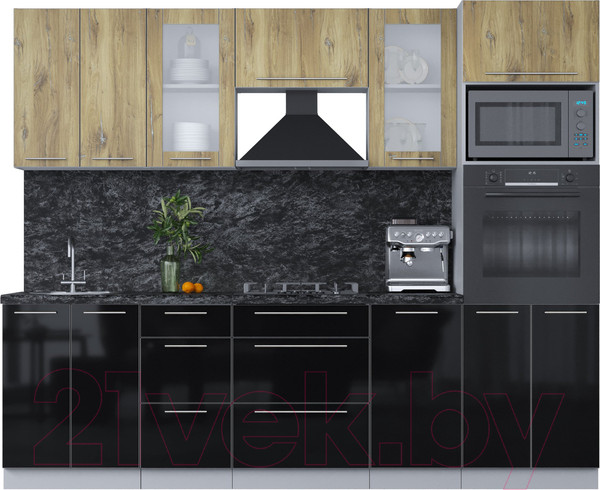 Изображение товара Кухонный гарнитур Интерлиния Мила Пластик 2.6 (дуб эпоксид/черный/кастилло темный)