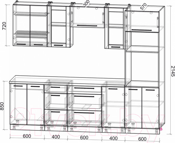 Изображение товара Кухонный гарнитур Интерлиния Мила Пластик 2.6 (дуб эпоксид/черный/кастилло темный)