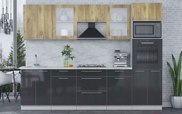 Изображение товара Кухонный гарнитур Интерлиния Мила Пластик 2.8 (дуб эпоксид/антрацит/серый каспий)