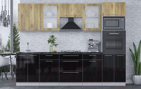 Изображение товара Кухонный гарнитур Интерлиния Мила Пластик 2.8 (дуб эпоксид/черный/кастилло темный)