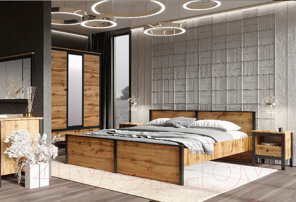 Изображение товара Прикроватная тумба Black Red White Loft KOM1S (дуб вотан/черный)