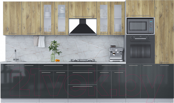 Изображение товара Кухонный гарнитур Интерлиния Мила Пластик 3.6 (дуб эпоксид/антрацит/серый каспий)