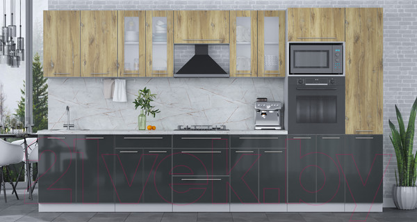 Изображение товара Кухонный гарнитур Интерлиния Мила Пластик 3.6 (дуб эпоксид/антрацит/серый каспий)