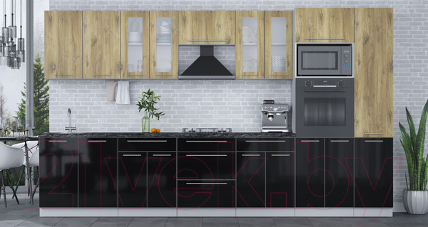 Изображение товара Кухонный гарнитур Интерлиния Мила Пластик 3.6 (дуб эпоксид/черный/кастилло темный)
