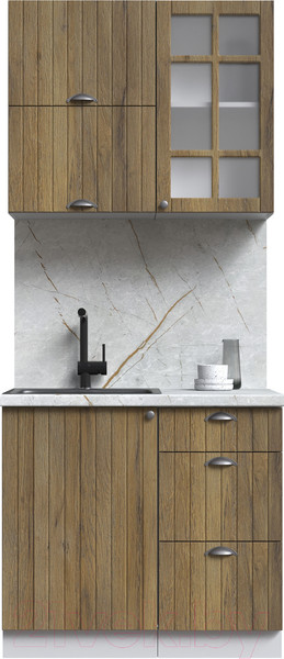 Изображение товара Кухонный гарнитур Интерлиния Берес 0.9Б (дуб вотан/дуб вотан/серый каспий)