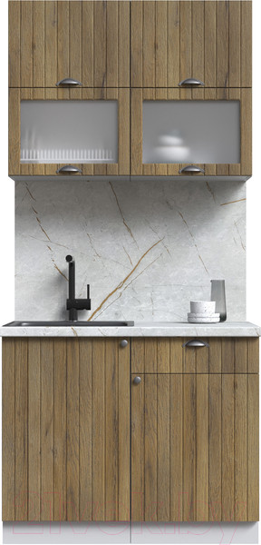 Изображение товара Кухонный гарнитур Интерлиния Берес 1.0Б (дуб вотан/дуб вотан/серый каспий)