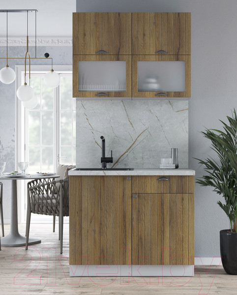 Изображение товара Кухонный гарнитур Интерлиния Берес 1.0Б (дуб вотан/дуб вотан/серый каспий)